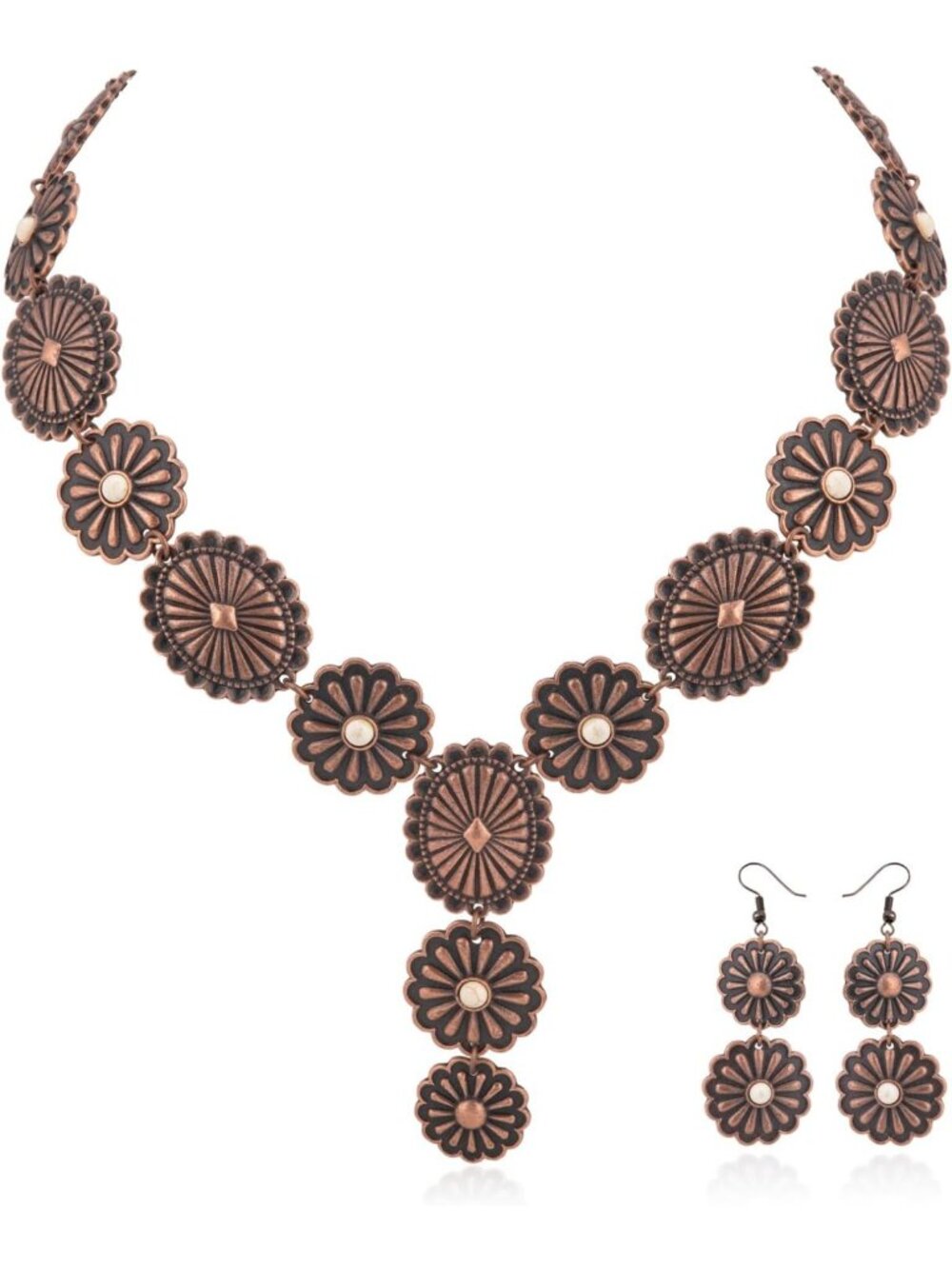 Turquoise Western Jewelry Set - Necklace & Earrings for Women, Boho Chic Style